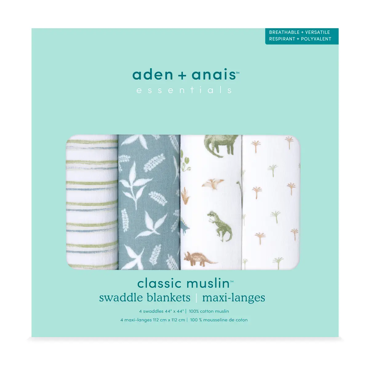 Aden+Anais Essential Swaddle (Dino Jungle) 4pcs