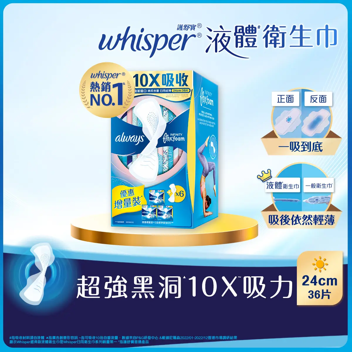 Whisper Liquid Pad Infinity Flexfoam Absorbent Day 24cm 36pcs Value Pack