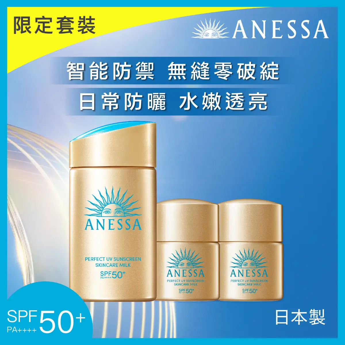 Anessa Perfect UV Sunscreen Skincare Milk Limited Set 60ml + 12ml +12ml