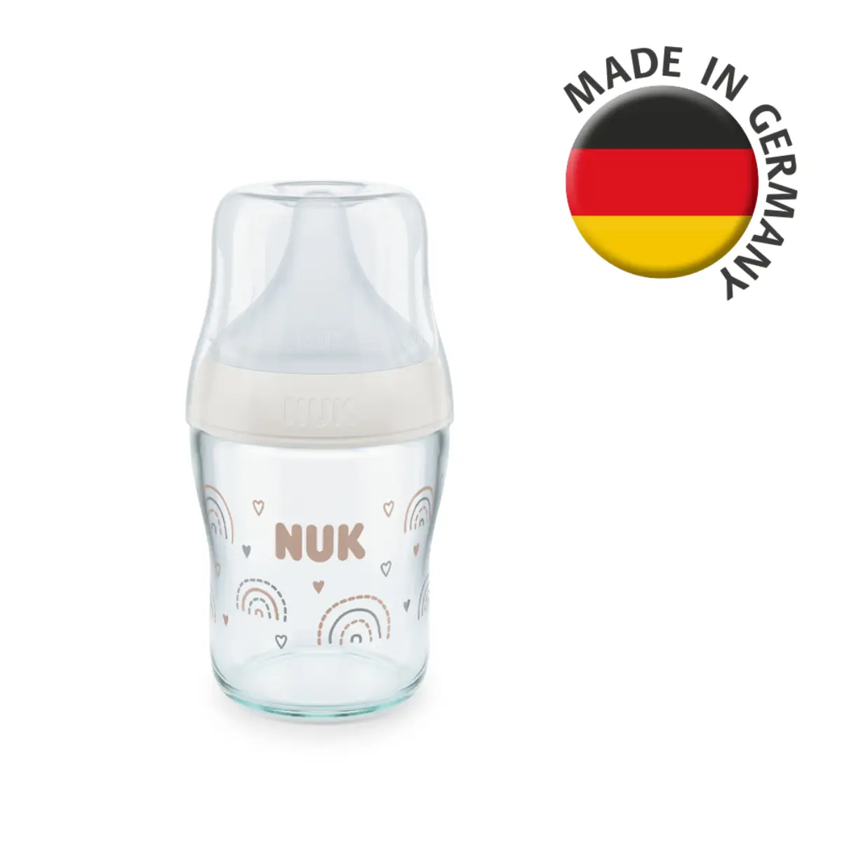 NUK Perfect Match 120ml Glass Bottle with Silicone Teat Small Size1pc (Old/New Package Random Delivery)