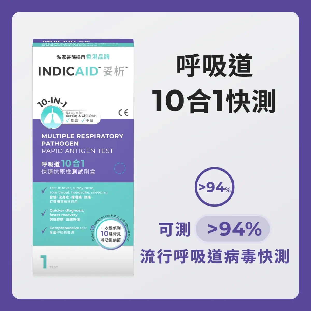 Indicaid Respiratory 10-in-1 Rapid Antigen Test 1pc