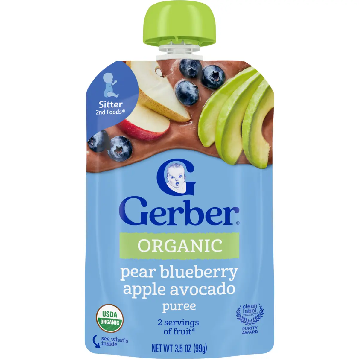Gerber Organic Pear Blueberry Apple Avocado Pouch 99g