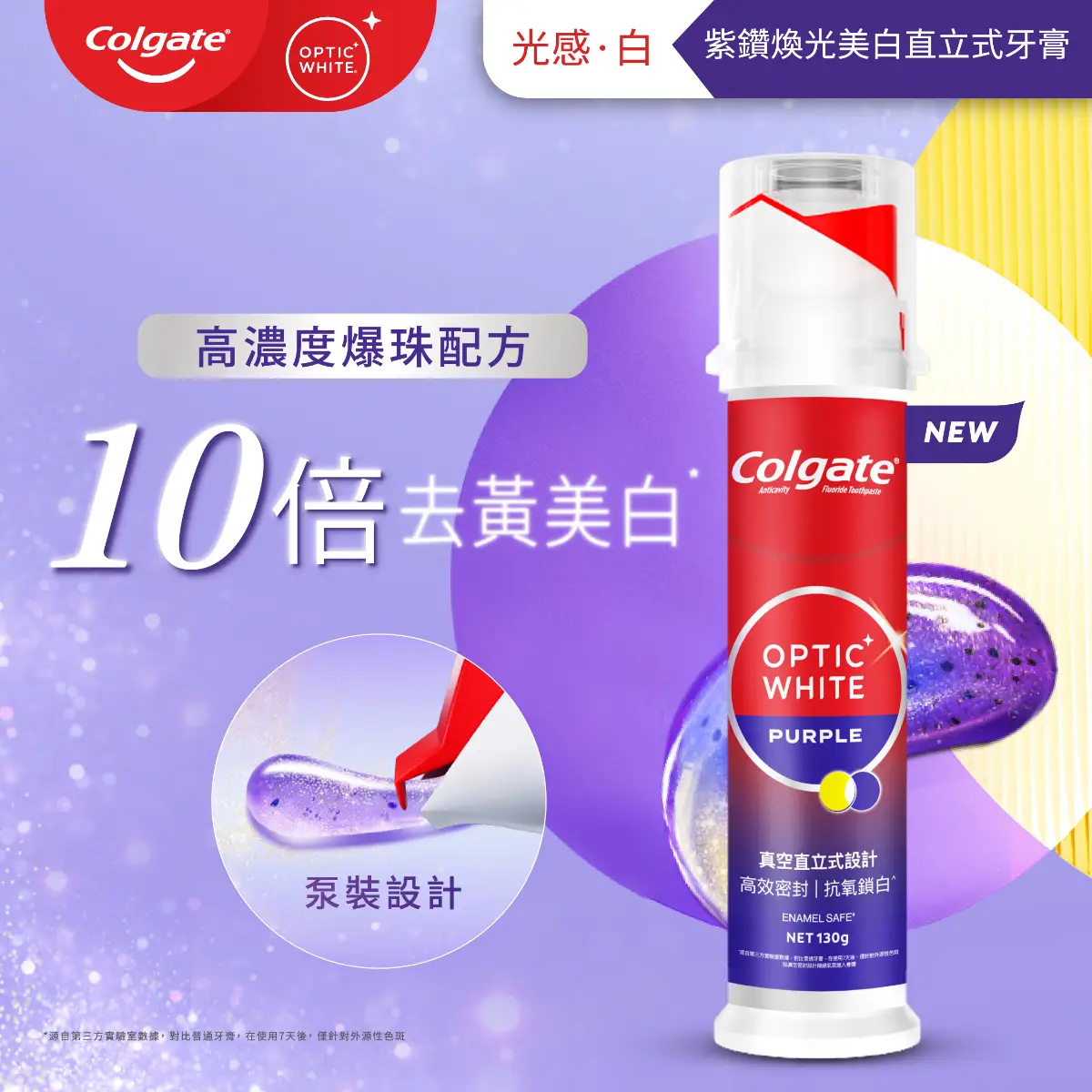 Colgate Optic White Purple Pump Toothpaste 130g 