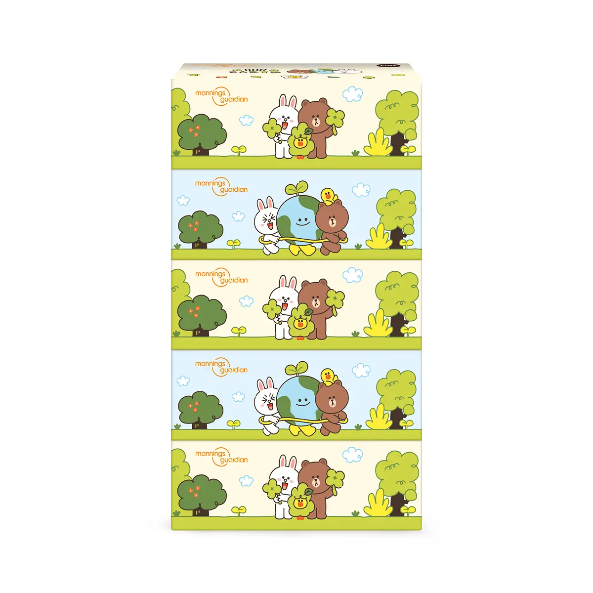 Mannings Guardian LINE FRIENDS Brown Ultra Soft Facial Tissue (FSC Certified) 150pcs x 5 Boxes