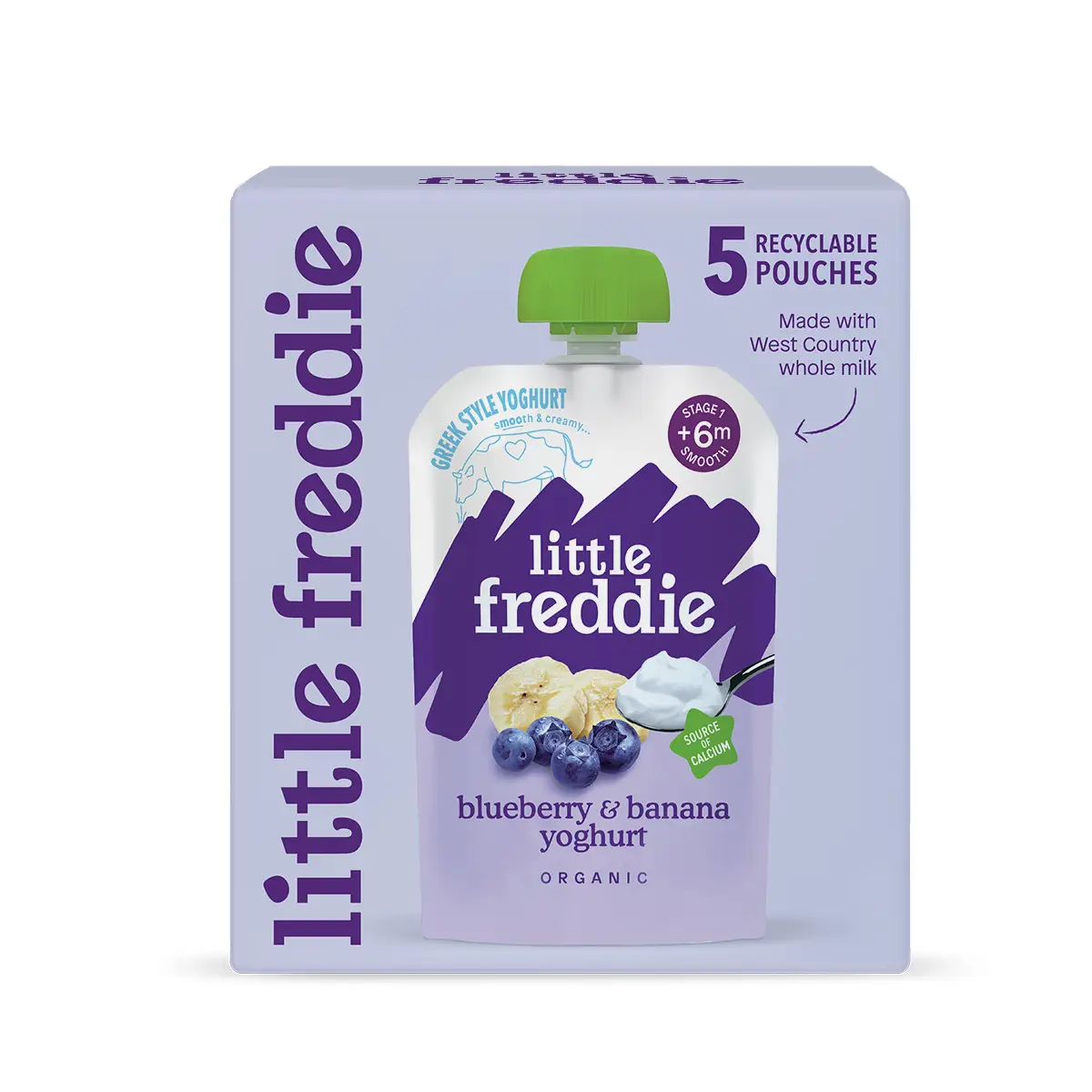 Little Freddie Organic Creamy Blueberry & Banana Greek Style Yoghurt (Multipack) 100g x 5 Packs