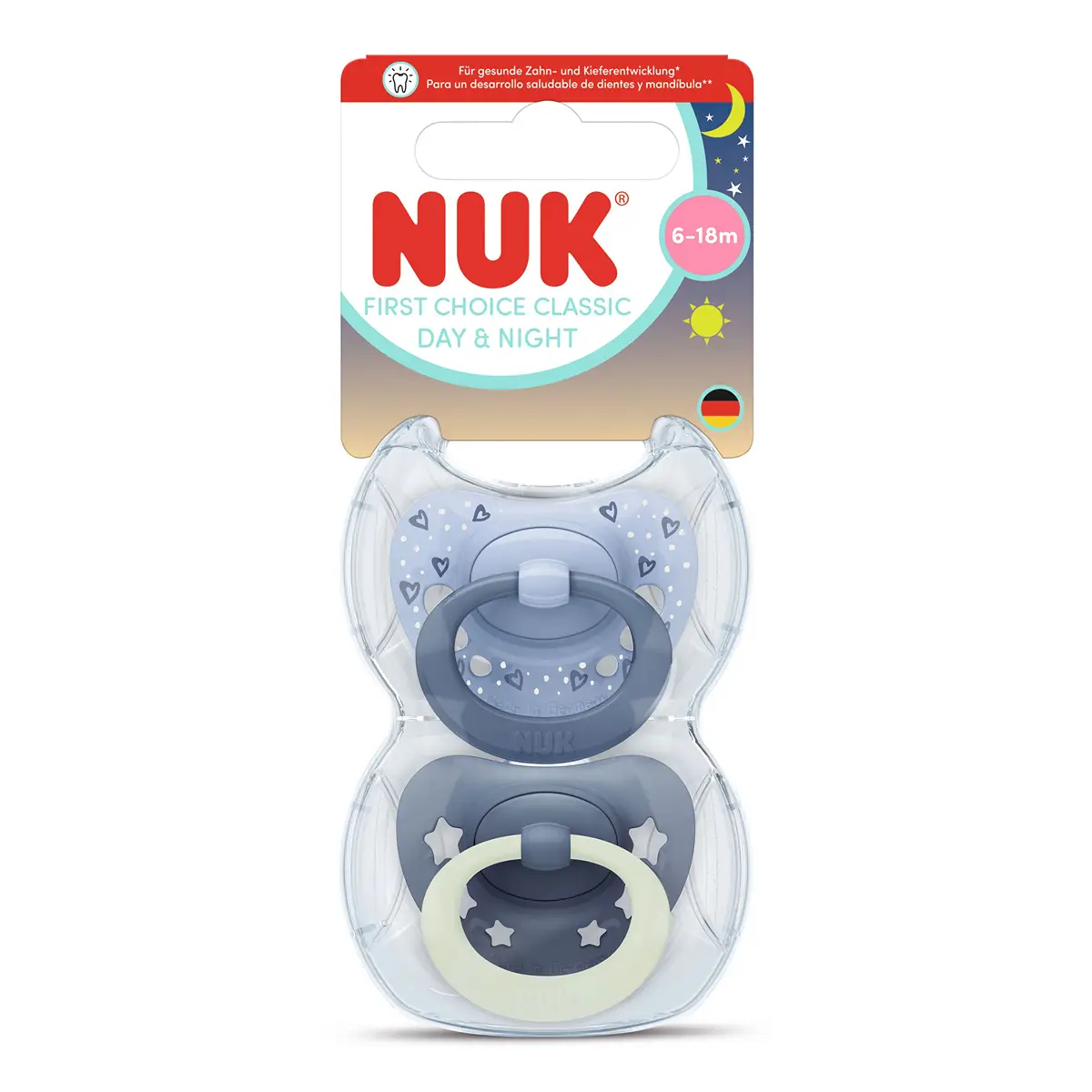 NUK Premium Choice Classic Night & Day Soother (6-18 Months) 2pcs (Random Delivery)
