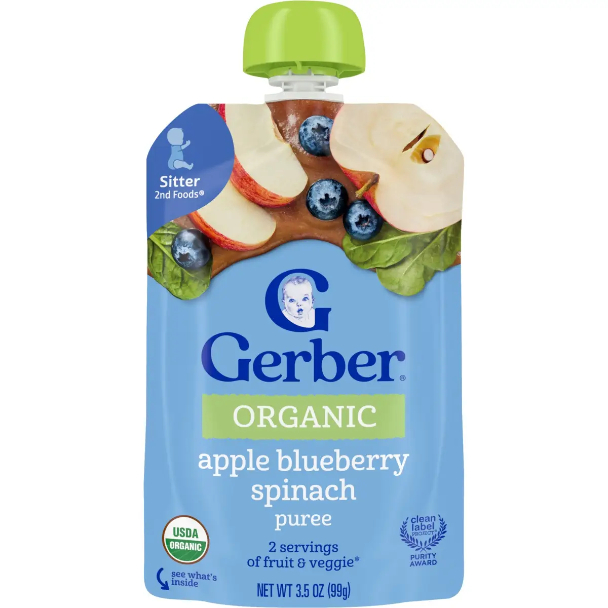 Gerber Organic Apple Blueberry Spinach Pouch 99g