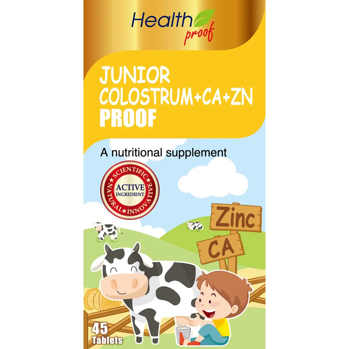 Health Proof Junior Colostrum + CA + ZN Proof 45 Tablets
