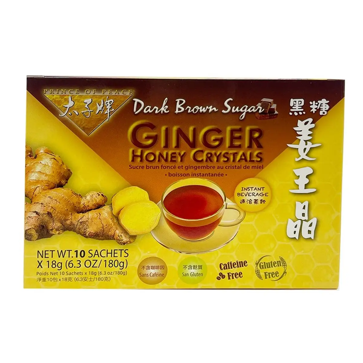 Prince of Peace Instant Dark Brown Sugar Ginger Honey Crystals 10 Bags