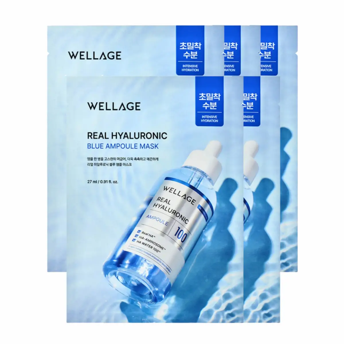 Wellage Real Hyaluronic Blue Ampoule Mask 5eah 1 Set