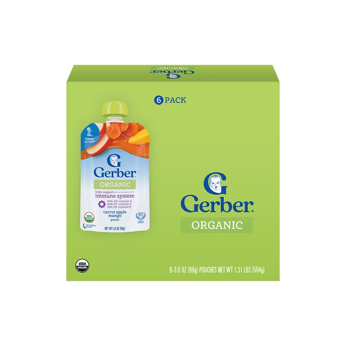 Gerber Organic Carrot App Mango Pouch 99g x 6pcs