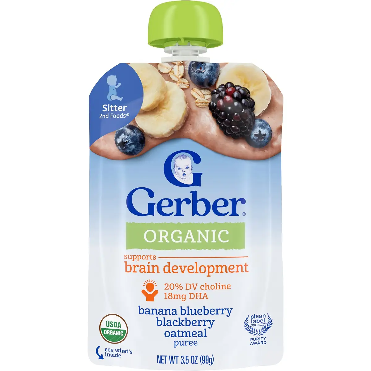 Gerber Organic Banana Blueberry Blackberry Oatmeal Pouch 99g