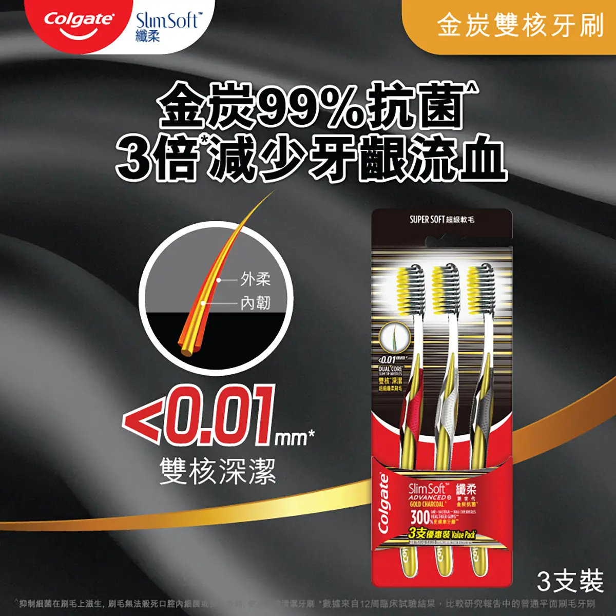 Colgate Slimsoft Advance Charcoal Gold Toothbrush 3pcs