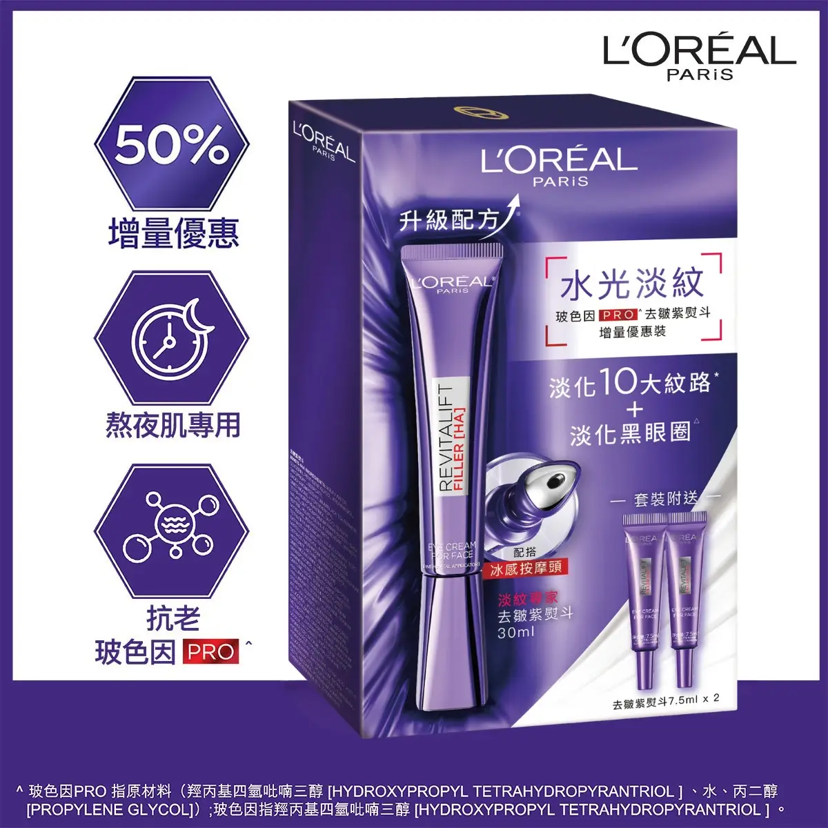 L'Oreal Paris Revitalift Filler Eye Cream For Face 3.0 (Metal head) Value Pack 1 Set