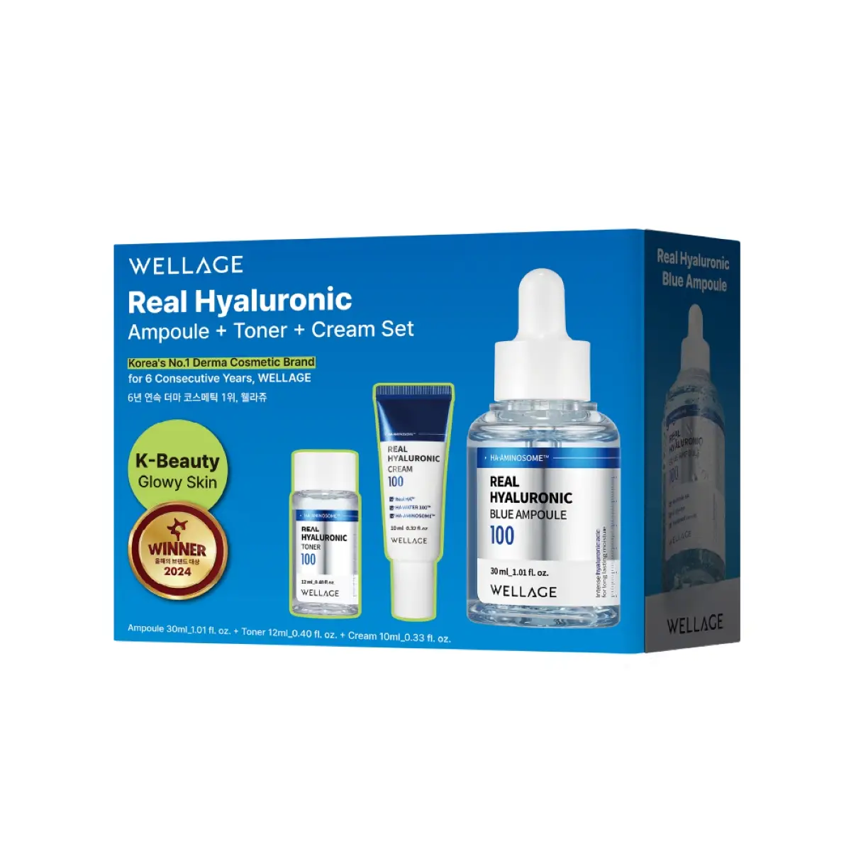 Wellage Real Hyaluronic Sample (Blue Ampoule 30ml + HA Toner 12ml + HA Cream 10ml) - F