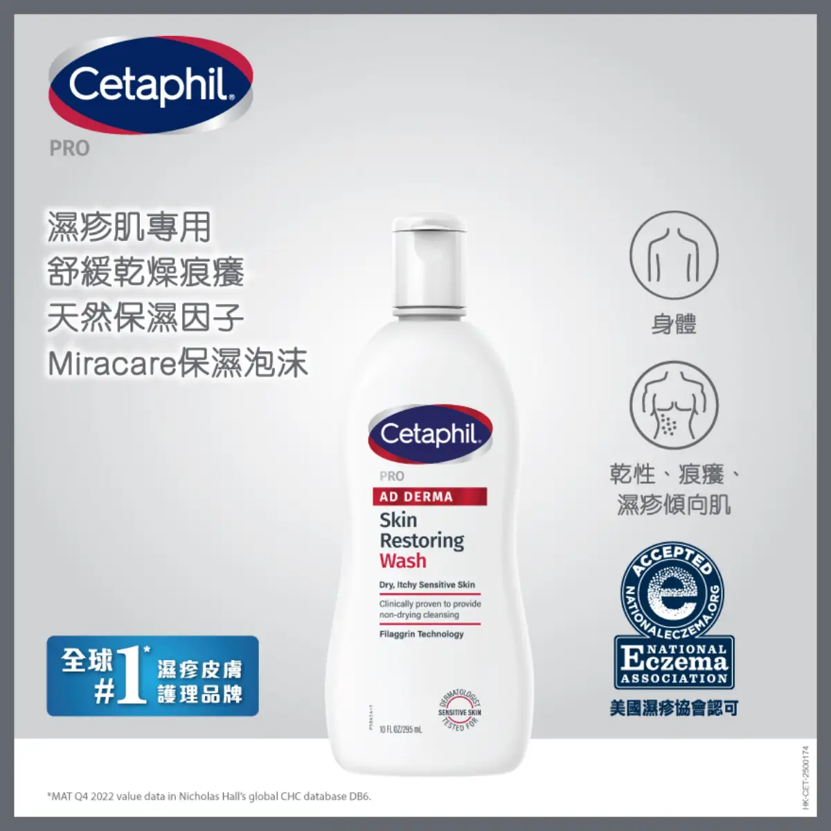 Cetaphil Pro AD Derma Skin Restoring Wash 295ml (Old/New Package Random Delivery)
