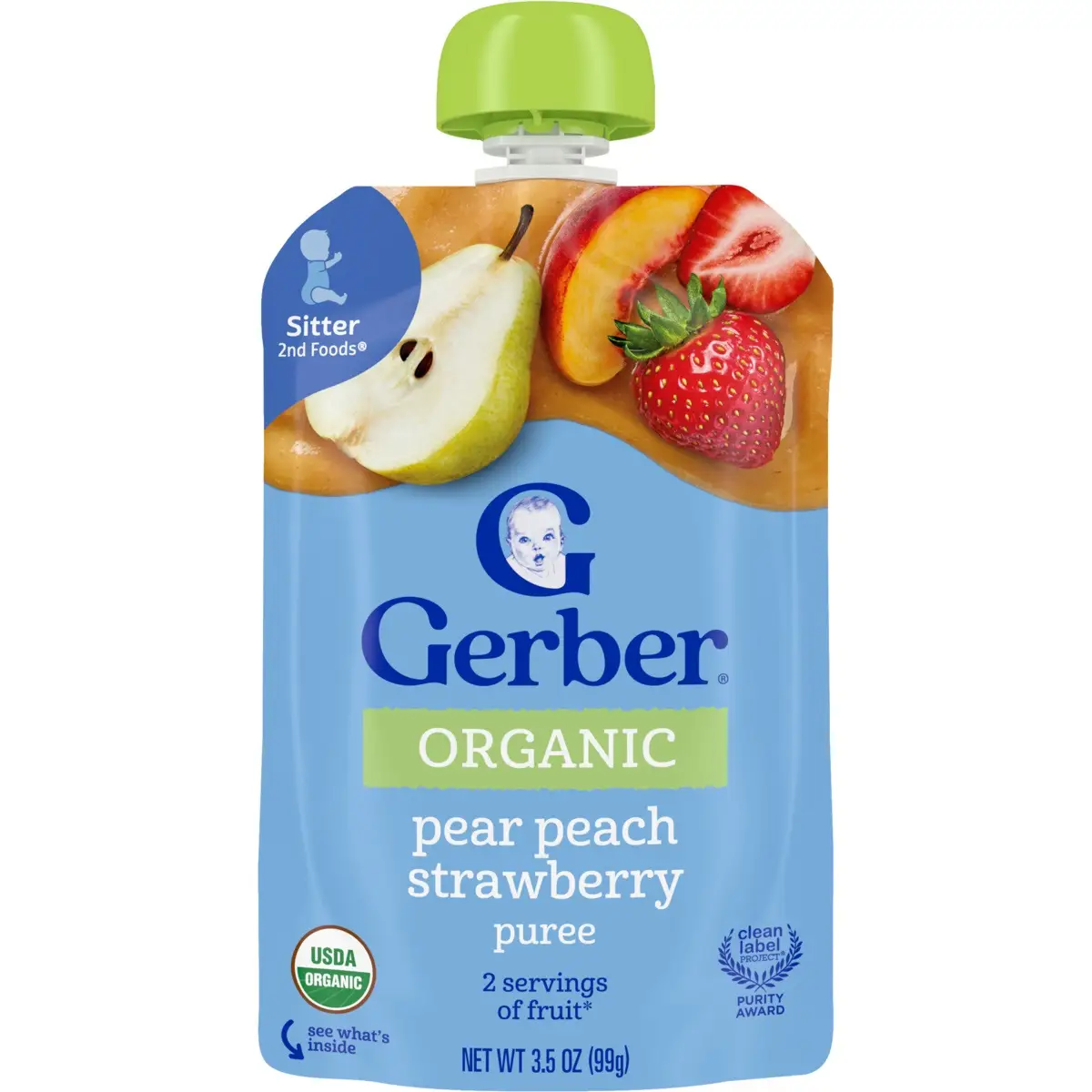 Gerber Organic Pear Peach Strawberry Pouch 99g