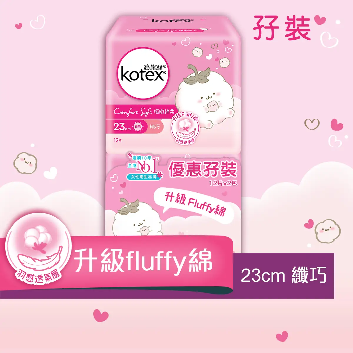 Kotex Comfort Soft Slim Wing 23cm 12pcs x 2 Bags