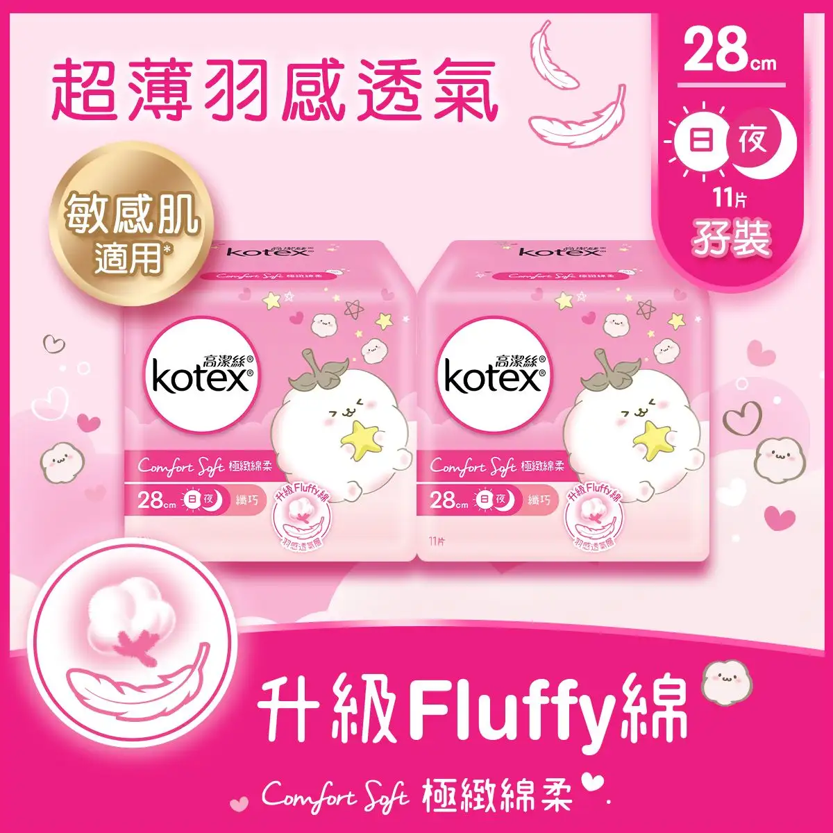 Kotex Comfort Soft Slim Wing 28cm 11pcs x 2 Bags