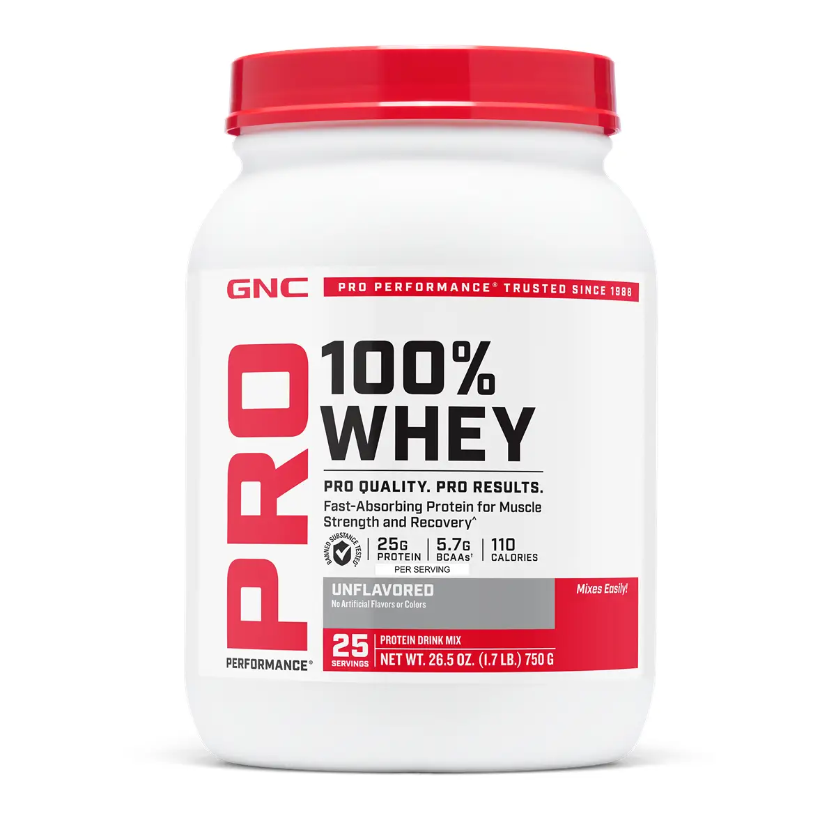 GNC Pro Performance 100% Whey Protein (Unflavored) 750g