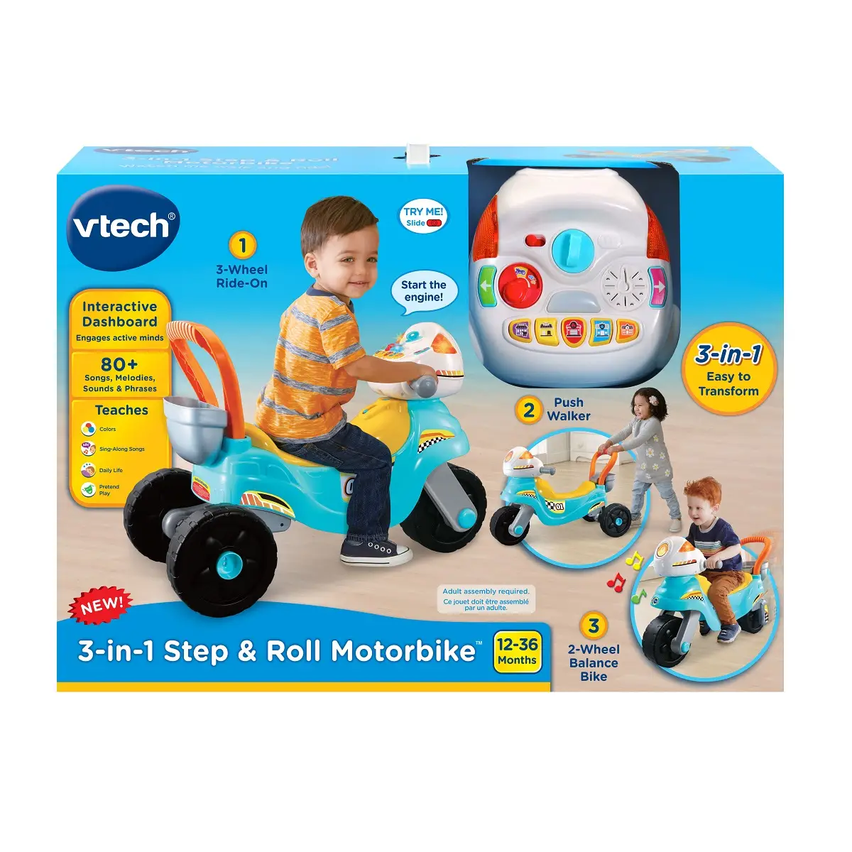 Vtech 3-in-1 Step & Roll Motorbike (Home Delivery Only)