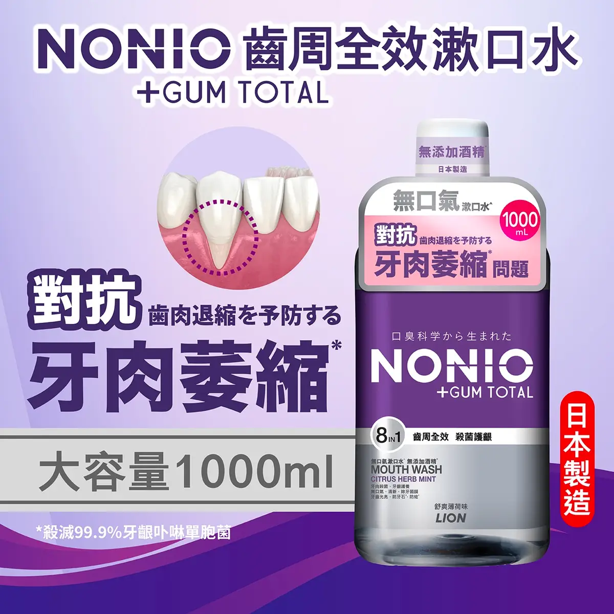 Nonio +Gum Total Mouthwash (Non-Alcohol Citrus Herb Mint) 1000ml