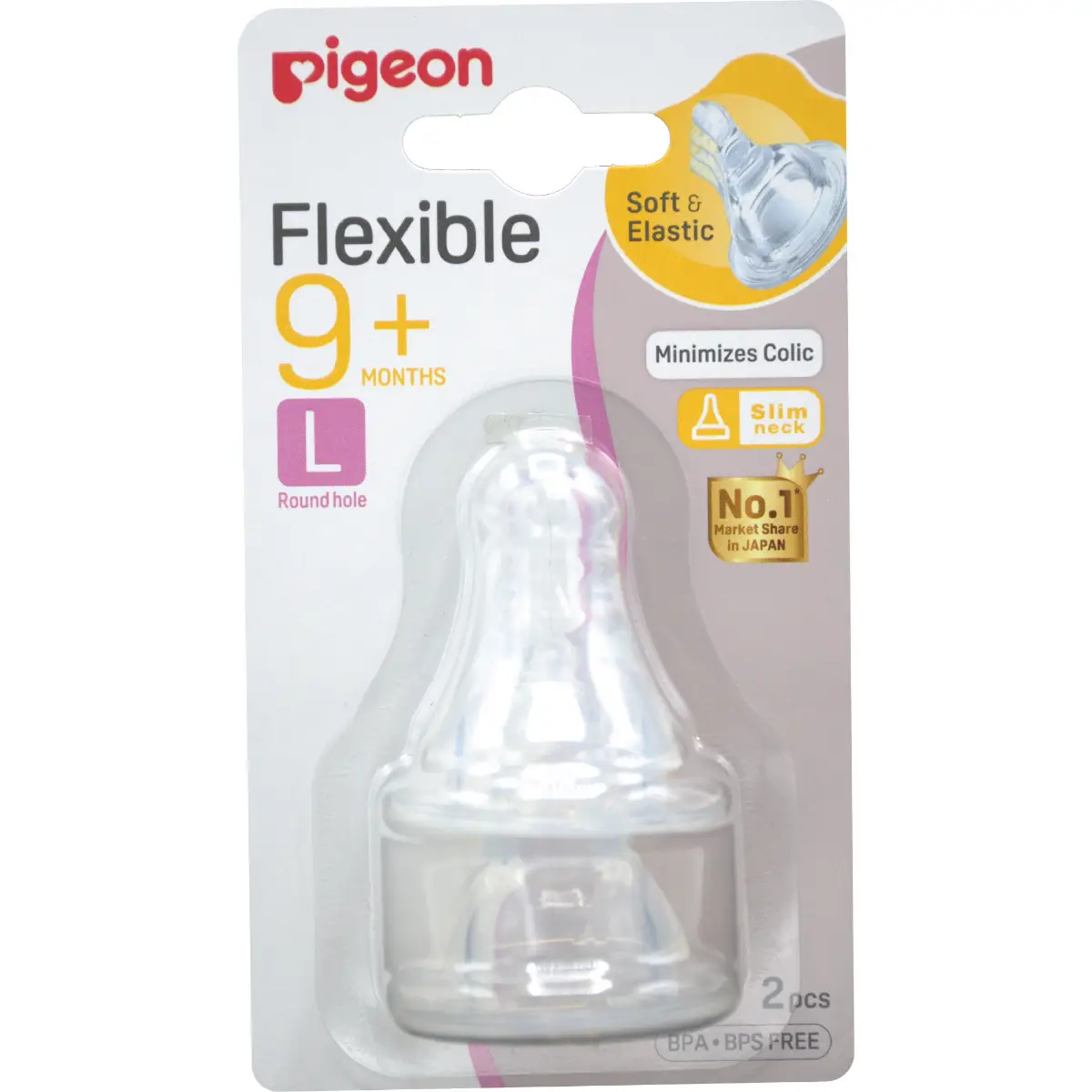 PIGEON Peristaltic Nipple, 2pcs (L)