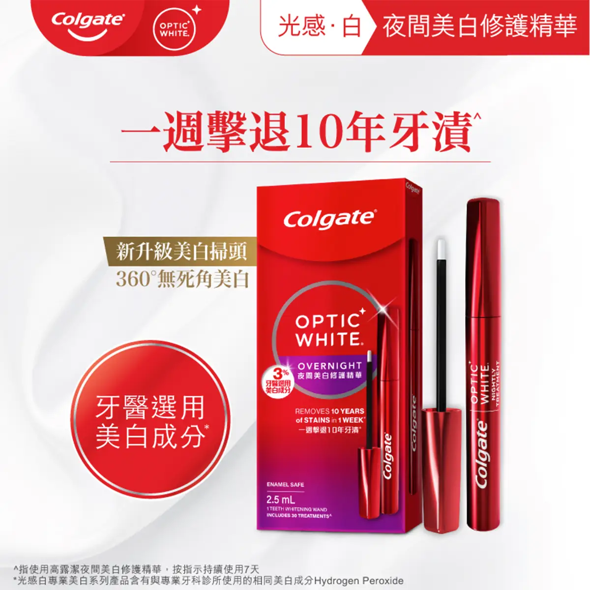 Colgate高露潔光感白夜間美白修護精華液體牙貼去黃去漬筆 1支
