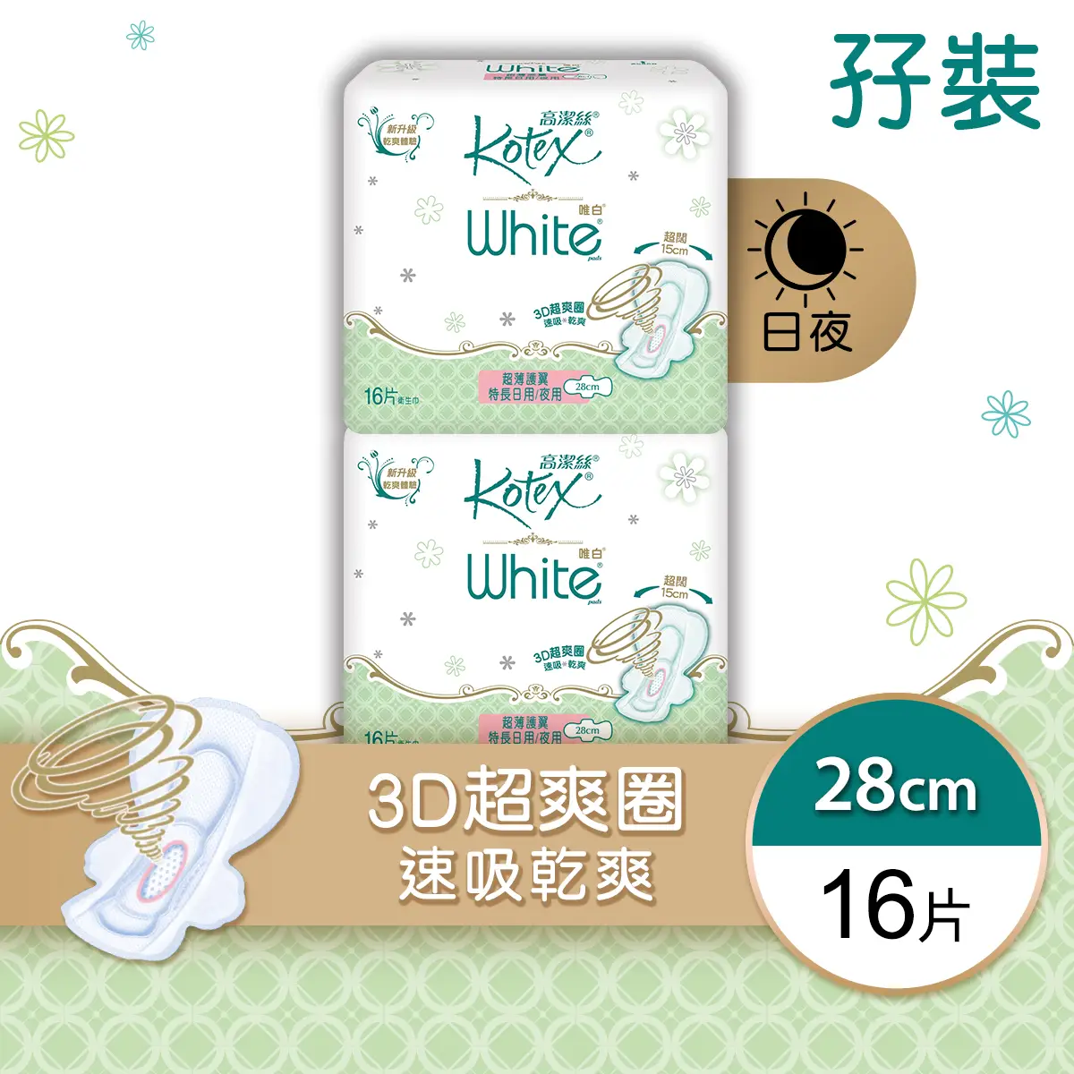 高潔絲唯白超薄日夜用16片優惠裝